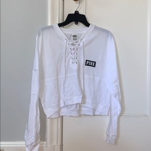 Pink white cropped long sleeve tee